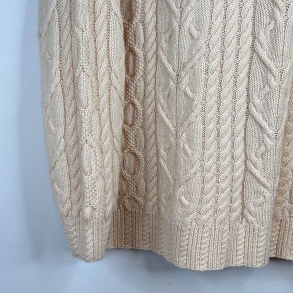 VTG 90s Wool Fisherman Sweater Men XL 1/4 Zip Ivory Cable Knit Preppy Cottage - Picture 3 of 9